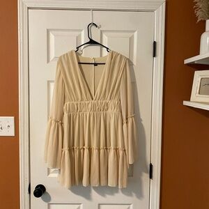 Cream Bell Sleeve Mini Dress
